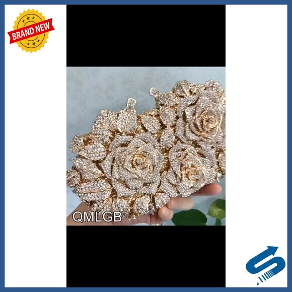 Elegant Rose Rhinestone Clutch Evening Bag Crystal Purse Wedding Party